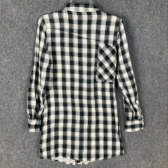 Volcom Button Up Top Women's Small Long Sleeve Checkers 100% Cotton S - Picture 2 of 11